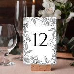 Numéro De Table Élégant trait floral Mariage noir blanc<br><div class="desc">Ces belles cartes de numéro de table mariage sont dotées d'un cadre de dessin à trait floral en noir sur un arrière - plan blanc. Elégant,  élégant et classique,  parfait pour votre journée spéciale !</div>