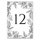 Numéro De Table Élégant trait floral Mariage noir blanc (Dos)