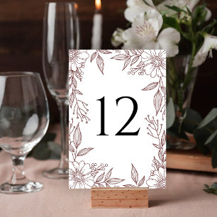 Numéro De Table Élégant trait floral trait rouille Mariage rouge