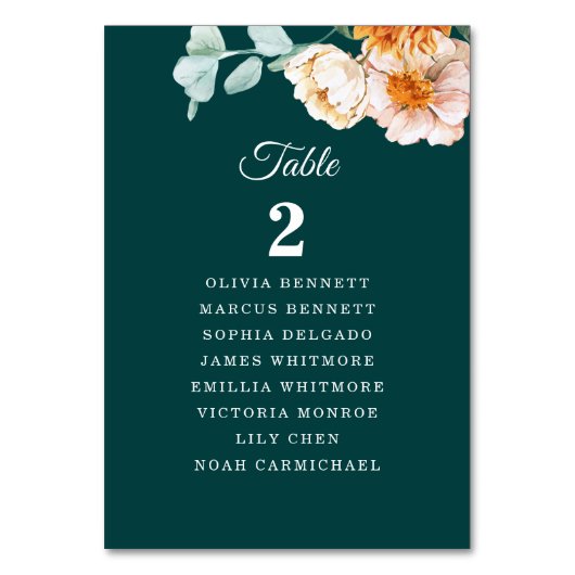 Numéro De Table Élégant Turquoise Burnt Orange Table Plan Mariage  (Dos)