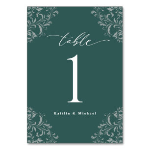 Numéro De Table Élégant Vert Émeraude Mariage Vintage Petit