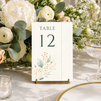 Numéro De Table Élégant Vert Sauge Or Aquarelle Botanique