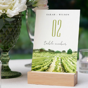 Numéro De Table Elégant Vert Watercolor Winery Vignoble Mariage