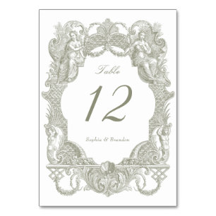 Numéro De Table Elégant Vintage Baroque Sage Toile Mariage de cadr