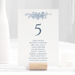 Numéro De Table Élégant Vintage Floral Blue Mariage