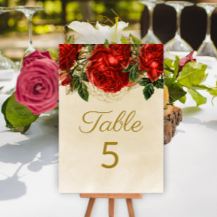 Numéro De Table Élégant Vintage Roses Rouges Champagne Table 5