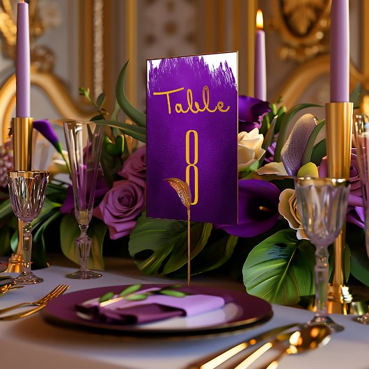 Numéro De Table Élégant violet violet violet et Mariage or