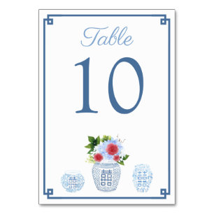 Numéro De Table Élégant Wedding shower Chinoiserie Rouge et Bleu