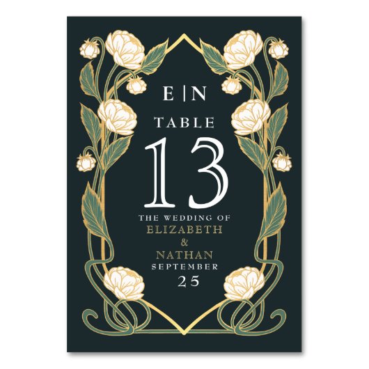 Numéro De Table Elegant White Peony Art Nouveau Floral Wedding (Par défaut)