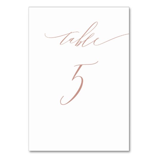 Numéro De Table Élégant White Rose Gold Script No 5 Mariage (Par défaut)