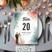 Numéro De Table Elégante aquarelle Abstraite mariée et Mariage de
