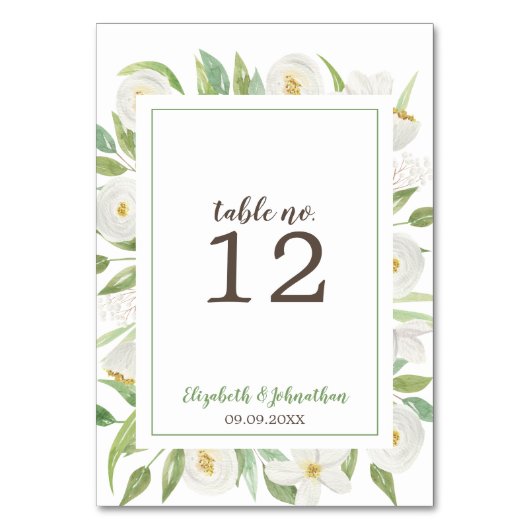 Numéro De Table Elégante Aquarelle Blanc Floral Mariage Réception (Par défaut)