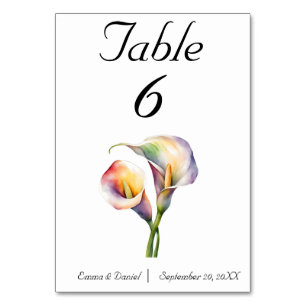 Numéro De Table Elégante aquarelle Calla Lilies Romantique Floral