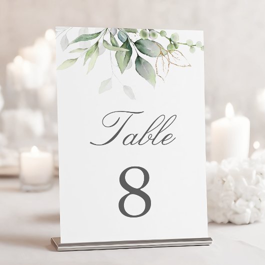 Numéro De Table Élégante aquarelle de verdure d'eucalyptus botaniq