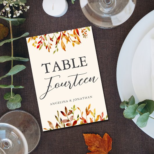 Numéro De Table Elégante aquarelle Feuilles d'automne Mariage d'au