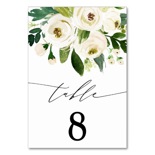 Numéro De Table Elégante aquarelle Fleurs blanches Verdure Mariage (Par défaut)