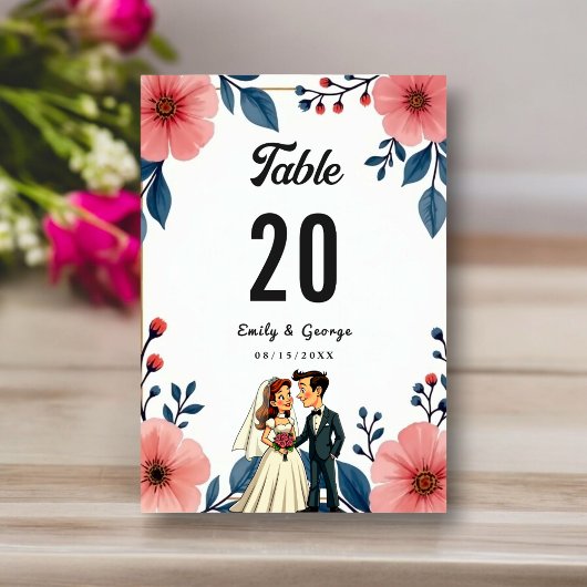 Numéro De Table Elégante aquarelle Floral Bride Groom Chic Mariage