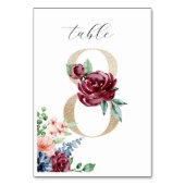 Numéro De Table Elégante aquarelle Florals Faux Gold Mariage 8 (Dos)