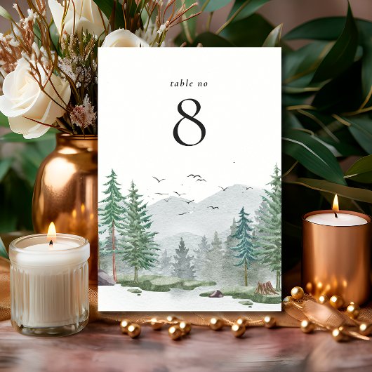 Numéro De Table Elégante aquarelle Mariage forestier