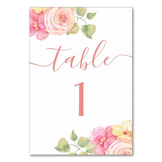 Numéro De Table Elégante aquarelle rose mariage floral (Par défaut)