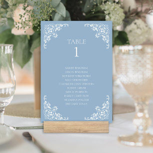 Numéro De Table Elégante bordure Vintage bleu et blanc Dusty