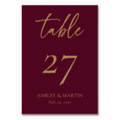 Numéro De Table Elégante Bourgogne avec Mariage personnalisé Gold (Par défaut)
