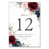 Numéro De Table Elégante Bourgogne Bleu Bleu Rose Fleurs florales (Par défaut)