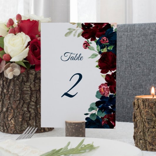 Numéro De Table Élégante Bourgogne et fleurs de marine Tableau 2 M