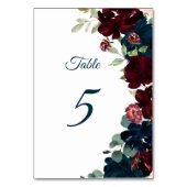 Numéro De Table Élégante Bourgogne et fleurs de marine Tableau 5 M (Dos)