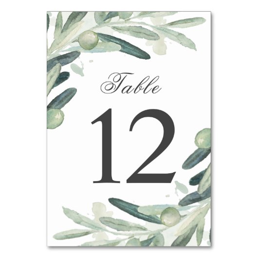 Numéro De Table Élégante branche de pousse d'olive à l'aquarelle v (Par défaut)