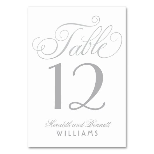 Numéro De Table Élégante calligraphie argentée Script Mariage Mono (Dos)