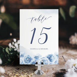 Numéro De Table Elégante calligraphie bleu aquarelle mariage flora