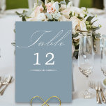 Numéro De Table Élégante calligraphie Dusty Blue Mariage<br><div class="desc">Carte de numéro de table Dusty Blue mariage avec calligraphie élégante et numéro de table modifiable. Un design minimaliste simple et moderne qui s'adapte à vos couleurs mariages. Le tableau est écrit en écriture manuscrite et le modèle est prêt à modifier le numéro de table. Les invitations coordonnées, la papeterie...</div>