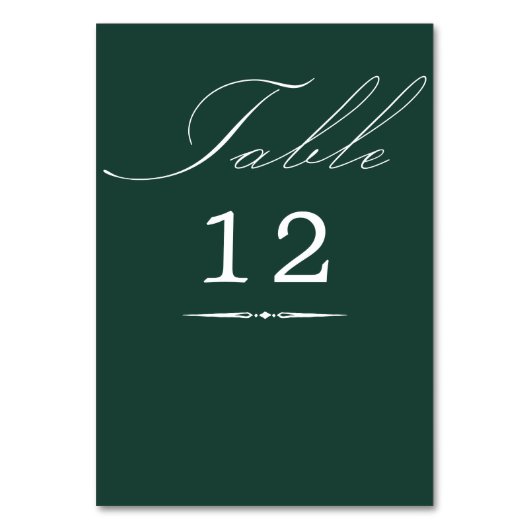 Numéro De Table Élégante calligraphie Emerald Green Mariage (Dos)