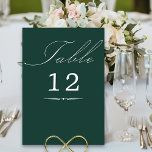 Numéro De Table Élégante calligraphie Emerald Green Mariage<br><div class="desc">Carte de numéro de table mariage vert émeraude avec calligraphie élégante et numéro de table modifiable. Un design minimaliste simple et moderne qui s'adapte à vos couleurs mariages. Le tableau est écrit en écriture manuscrite et le modèle est prêt à modifier le numéro de table. Les invitations coordonnées, la papeterie...</div>