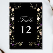 Numéro De Table Élégante calligraphie Fleur sauvage noire