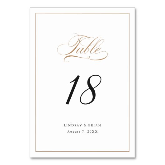 Numéro De Table Élégante calligraphie Gold Script Mariage moderne (Dos)