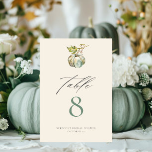 Numéro De Table Élégante calligraphie Green Fall Citrouille Mariag