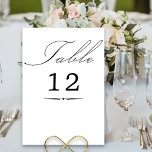 Numéro De Table Élégante calligraphie Mariage blanc<br><div class="desc">Carte de numéro de table mariage blanc avec calligraphie élégante et numéro de table modifiable. Simple noir et blanc, design moderne minimaliste pour s'adapter à vos couleurs mariages. Le tableau est écrit en écriture manuscrite et le modèle est prêt à modifier le numéro de table. Les invitations coordonnées, la papeterie...</div>