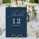 Numéro De Table Élégante calligraphie Mariage bleu marine<br><div class="desc">Carte de numéro de table mariage bleu marine avec élégante calligraphie et numéro de table modifiable. Un design minimaliste simple et moderne qui s'adapte à vos couleurs mariages. Le tableau est écrit en écriture manuscrite et le modèle est prêt à modifier le numéro de table. Les invitations coordonnées, la papeterie...</div>