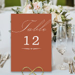 Numéro De Table Élégante calligraphie Mariage en terre cuite<br><div class="desc">Carte de numéro de table mariage orange brûlé en terre cuite avec calligraphie élégante et numéro de table modifiable. Un design minimaliste simple et moderne qui s'adapte à vos couleurs mariages. Le tableau est écrit en écriture manuscrite et le modèle est prêt à modifier le numéro de table. Les invitations...</div>