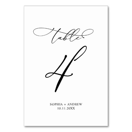 Numéro De Table Élégante calligraphie moderne Tableau 4 Mariage (Dos)
