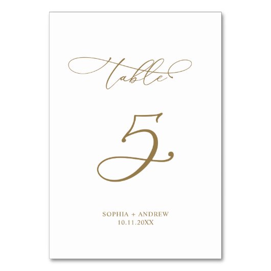 Numéro De Table Élégante calligraphie moderne Tableau 5 Mariage (Dos)