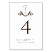 Numéro De Table Élégante calligraphie Monogramme Crest Neutre Brow (Par défaut)