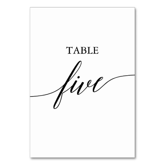 Numéro De Table Élégante calligraphie noire Tableau Cinq Numéro de (Dos)