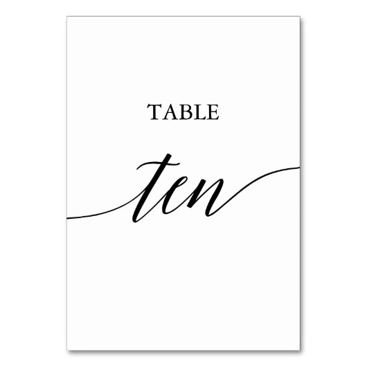 Numéro De Table Élégante calligraphie noire Tableau Dix Numéro de (Dos)