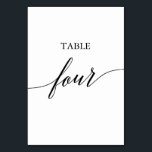 Numéro De Table Élégante calligraphie noire Tableau Quatre Numéro<br><div class="desc">Cet élégant tableau de calligraphie noire quatre numéro de table est parfait pour un mariage simple. Le design neutre présente une carte minimaliste décorée de typographie romantique et fantaisiste. La carte s'imprime à l'avant et à l'arrière (double face). Les autres numéros de tableau de la collection sont vendus séparément.</div>