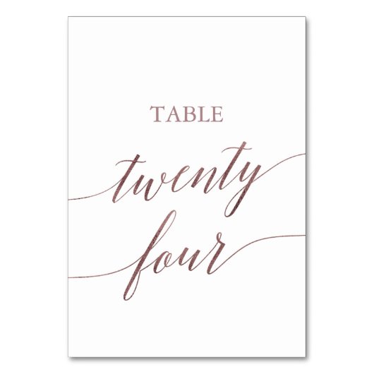 Numéro De Table Élégante calligraphie or Rose Table Vingt-quatre (Dos)