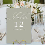 Numéro De Table Élégante calligraphie Sage Green Mariage<br><div class="desc">Carte de numéro de table Sage Green mariage avec calligraphie élégante et numéro de table modifiable. Un design minimaliste simple et moderne qui s'adapte à vos couleurs mariages. Le tableau est écrit en écriture manuscrite et le modèle est prêt à modifier le numéro de table. Les invitations coordonnées, la papeterie...</div>
