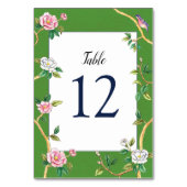 Numéro De Table Élégante Chinoiserie Florale Vert & Blanc (Dos)
